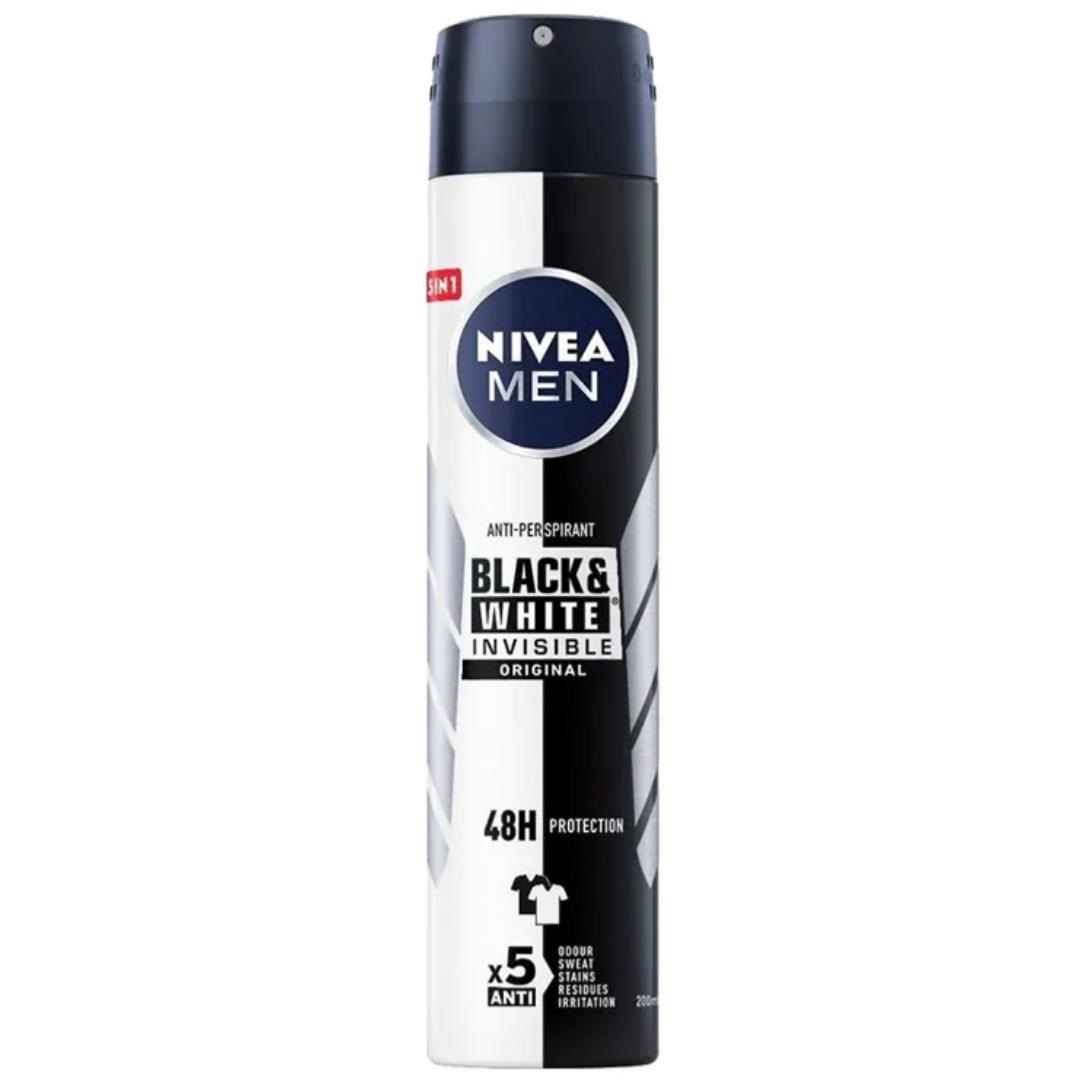 Nivea-Men-Black-White-Invisible-Original-Antiperspirant-Spray-European-Version اسپری ضد تعریق مردانه نیوا NIVEA مدل BLACK & WHITE ORGINAL - تصویر 1